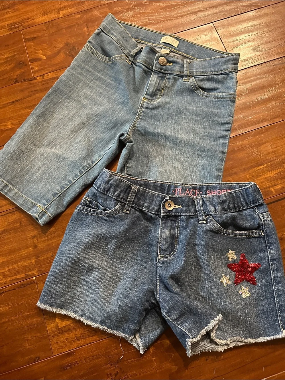 Girls Size 8 Denim Shorts Lot Children’s Place Sequin Star Bermuda 2 Pair